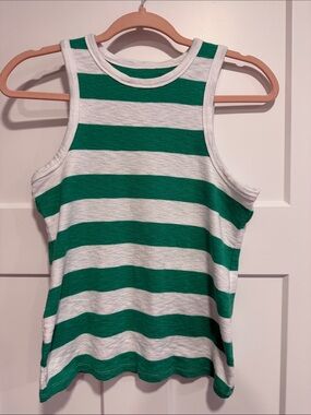 Marled Green and White Striped Tank Top